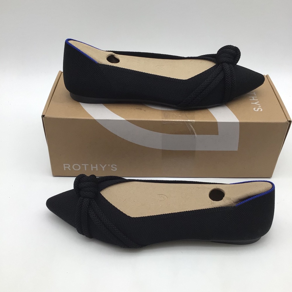 Rothy's The Knot Point II Black Knotted Pointed Toe Flats Size 8 185-002 NEW